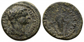 (Bronze, 4.16gr 19mm) Lydia, Philadelphia. Domitian AD 91-96. Lagetes as magistrate. AE. 
 laureate bust right 
Rev.female cult statue facing. 
 RPC 1...