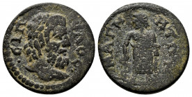 (Bronze, 3.32gr 19mm) LYDIA. Magnesia ad Sipylum. Pseudo-autonomous. AE (2nd-3rd centuries AD). 
 Head of Sipylos right. 
Rev. Asklepios standing faci...