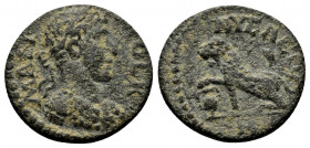 (Bronze, 2.06gr 17mm) Lydia, Nysa. Maximus Caesar (reign of Maximinus, 235-238 AD). AE. 
Laureate, draped and cuirassed bust of Maximus, right. 
Rev. ...