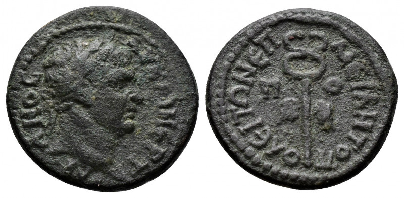 (Bronze, 2.80gr 18mm) Mysia, Miletopolis. Trajan. A.D. 98-117. AE. 
 laureate he...