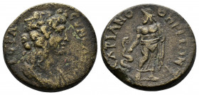 (Bronze, 5.21gr 19mm) MYSIA. Hadrianotherae. Pseudo-autonomous. Time of Hadrian (117-138). AE. 
 Draped bust of the Senate right. 
Rev. Asklepios stan...