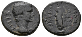 (Bronze, 4.88gr 20mm) PHRYGIA, Eumenea, Tiberius (41-37) AE
laureate head of Tiberius (?), right.
Rev. Zeus standing l., holding patera; to l., star a...