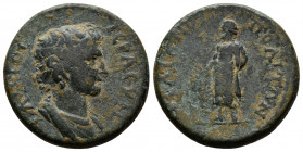 (Bronze, 7.18gr 23mm) Phrygia. Traianopolis . Hadrian AD 117-138. AE.
draped bust of Senate right
Rev. 	Asclepius standing facing, head l., holding se...