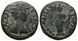 (Bronze, 6.26gr 21mm) PHRYGIA, Hadrianopolis-Sebaste. Geta. As Caesar, AD 198-209. AE. 
 Bareheaded, draped, and cuirassed bust right 
Rev. Tyche stan...