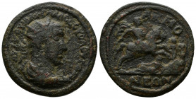 (Bronze, 10.75gr 29mm) PHRYGIA. Acmonea. Volusian (251-253). AE.
 Radiate, draped and cuirassed bust right. 
Rev. Horseman riding right, holding whip;...