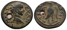 (Bronze, 2.27gr 19mm) PISIDIA. Antiochia. Severus Alexander (222-235). AE. 
 Laureate head right. 
Rev: Eagle standing facing, head left, with wings s...