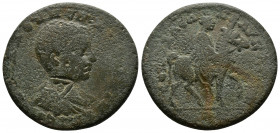 (Bronze, 10.30gr 29mm) CILICIA, Seleucia ad Calycadnum. Diadumenian. As Caesar, AD 217-218. AE. 
 Bareheaded and draped bust right 
Rev.Radiate god ri...