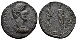 (Bronze, 23.50gr 33mm) Lucius Verus Amasia, Pontus. 161-169 AD. AE
 Laureate and cuirassed bust right, seen from behind 
Rev. Marcus Aurelius and Luci...