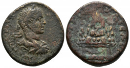 (Bronze, 13.61gr 27mm) CAPPADOCIA. Caesarea. Caracalla (198-217). AE. 
Laureate head right. 
Rev: Agalma of Mt. Argaeus set upon garlanded altar. 
Syd...