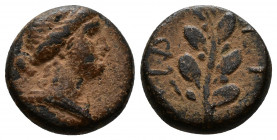 (Bronze, 3.12gr 14mm) SYRIA, Seleucis and Pieria, Antioch. Pseudo-autonomous. Time of Galba and Otho (68-69).AE. 
 Head of Apollo right, wearing taini...