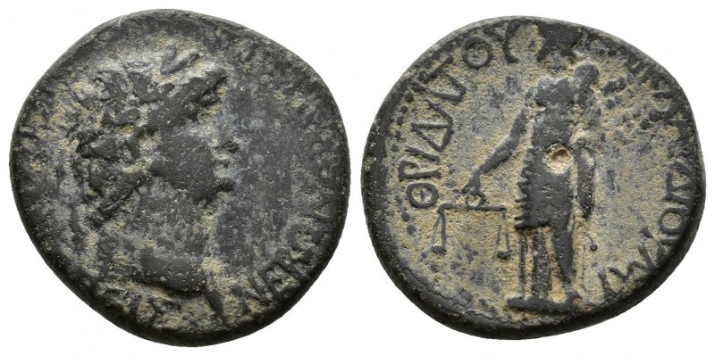 (Bronze, 4.99g 17mm) Phrygia, Prymnessus. Nero. A.D. 54-68. Klaudios Mithridates...