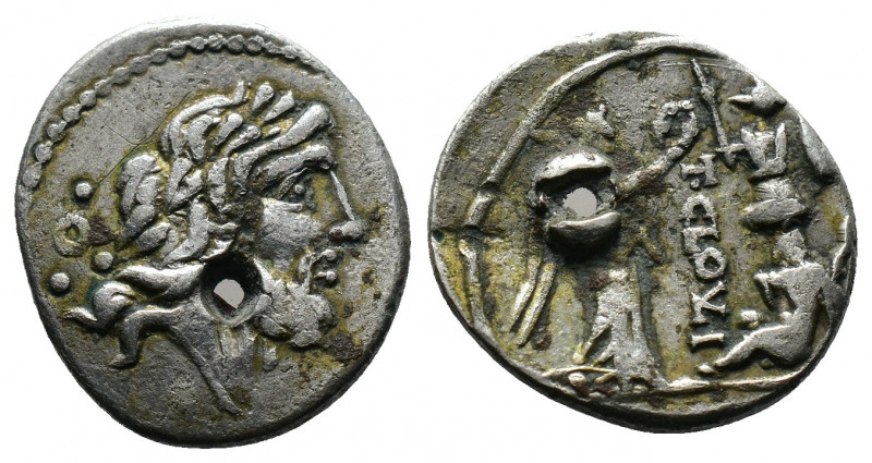 (Silver. 1.70g 17mm) T. CLOELIUS. Quinarius (98 BC). Rome.
Laureate head of Jupi...