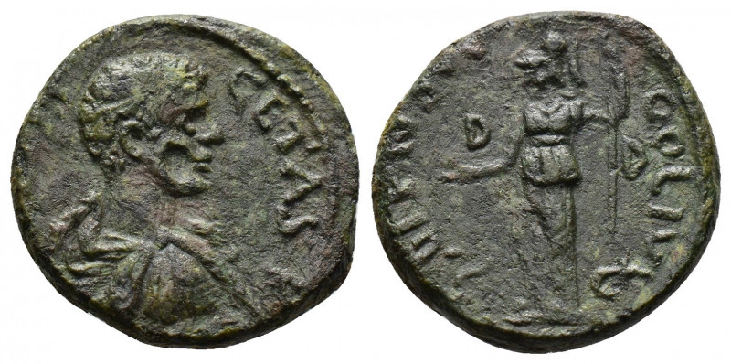 (Bronze.4.43g 19mm) MACEDON, Dium. Geta AD 198-209 AE
Bare-headed and draped bus...