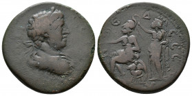 (Bronze.12.01g 28mm) Macedon. Edessa. Geta AD 198-211 AE
Laureate, draped and cuirassed bust right.
Rev: Roma seated to left on cuirass, holding Nike ...