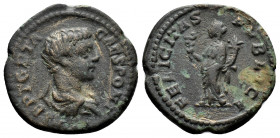 (Bronze.2.49g 19mm) Geta AD 198-211 AE Limes Denarius Rome
bare-headed and draped bust to right
Rev: Felicitas standing to left, holding long caduceus...
