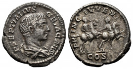 (Silver. 3.00g 19mm) Geta. As Caesar, AD 198-209. AR Denarius Rome mint. Struck AD 202-209. 
Bareheaded and draped bust right
Rev: Geta on horseback r...