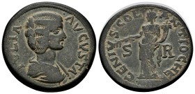 Julia Domna, Augusta, 193-217 PISIDIA. Antiochia. Ae
IVLIA AVGVSTA./ Draped bust right.
Rev: GENIVS COL ANTIOCH, Genius standing left, holding branc...