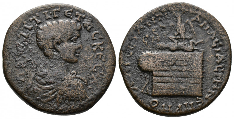 (Bronze.13.72g 30mm) PONTUS, Amasia. Geta. As Caesar, AD 198-209. AE
Bare-headed...
