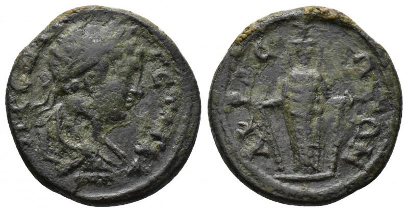 (Bronze.3.77g 20mm) LYDIA, Acrassus. Geta. As Caesar, AD 198-209. 
Laureate, dra...