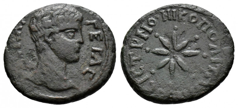 (Bronze.2.73g 17mm) MOESIA INFERIOR. Nicopolis ad Istrum. Geta AD 209-212 AE
Bar...