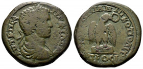 (Bronze.13.61g 28mm) MOESIA INFERIOR. Nicopolis ad Istrum. Geta AD 209-212 AE
Flavius Ulpianus, consular legate.
laureate, draped and cuirassed bust t...