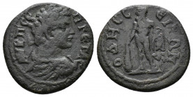 (Bronze.2.77g 19mm) MOSIA INFERIOR. Odessus. Geta (Caesar, 198-209). Ae.
Laureate, draped and cuirassed bust right
Rev: Herakles naked, standing facin...