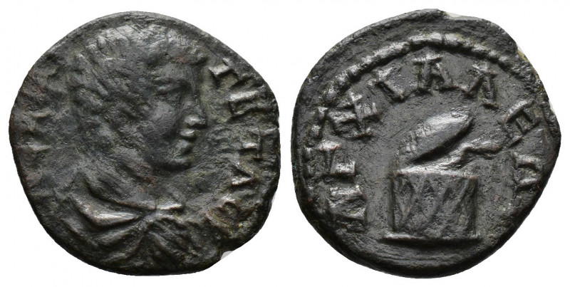 (Bronze.2.55g 17mm) THRACE. Anchialus. Geta (Caesar, 198-209). Ae
Bareheaded, dr...