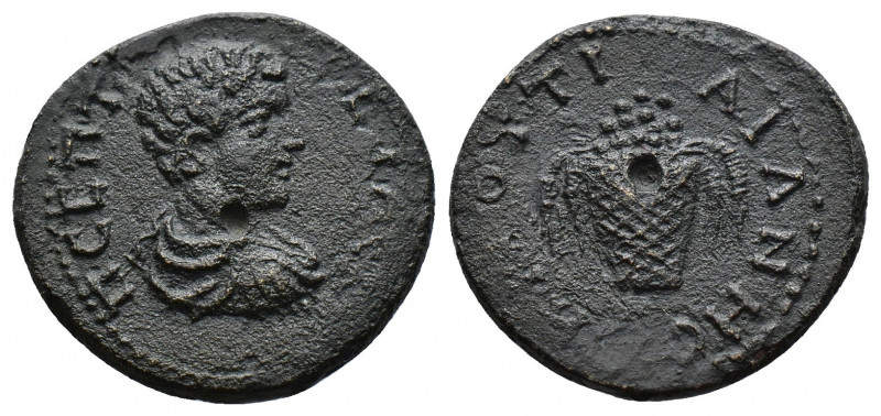 (Bronze.2.94g 20mm) Thrace. Augusta Trajana. Geta, as Caesar AD 198-209.AE
bare-...