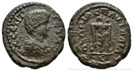 (Bronze 5.05g 21mm) THRACE, Pautalia. Geta. AD 209-211. AE
Draped and cuirassed bust right.
Rev: Tripod
Varbanov 5414