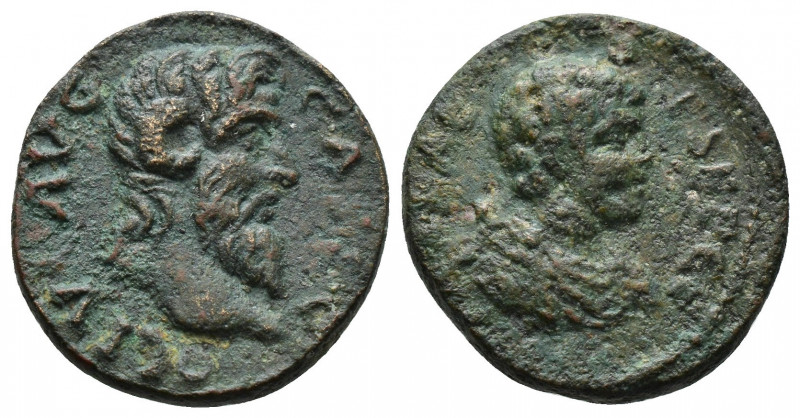 (Bronze.5.28g 20mm) MACEDON, Cassandraea. Geta. As Caesar, AD 198-209.AE 
Barehe...