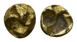 (Electrum.0.16g 5mm) Ionia, Uncertain mint. Ca. 625-600 B.C. EL 1/96 stater Phokaic standard. 
Raised clockwise swastika pattern / Incuse square punch...