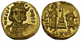 (Gold, 4.43gr 19mm) CONSTANTINE IV, Pogonatus. 668-685 AD. AV Solidus Constantinople mint. Struck 674-681. 
Helmeted (plume only) and cuirassed bust f...
