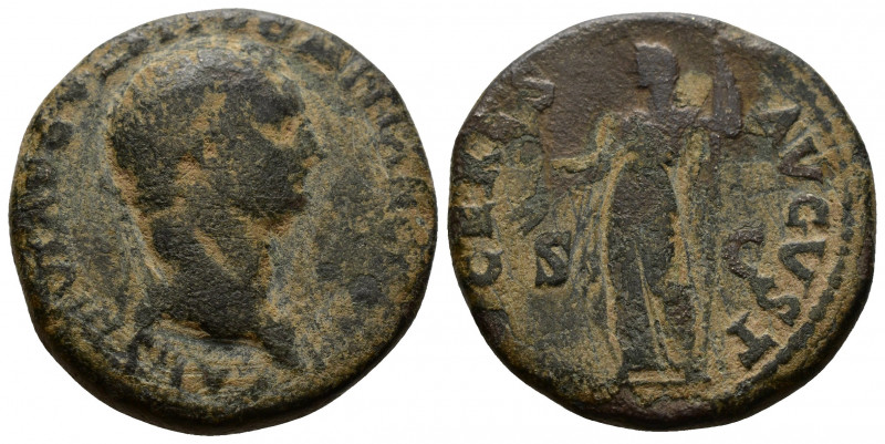 (Bronze, 12.00gr 26mm) Domitian, as Caesar, (69-81 AD). Rome As. 
 Laureate head...