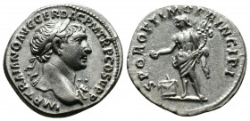 (Silver, 3.01gr 19mm) Trajan. AD 98-117. AR Denarius. 
Laureate bust right, aegis on far shoulder 
Rev. Genius, naked except for cloak around waist, s...