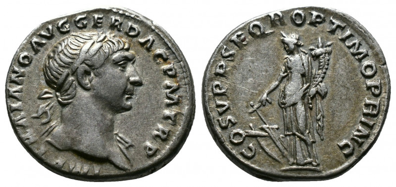 (Silver, 3.27gr 18mm) Trajan, 98-117. Rome Denarius, AR
Laureate bust right with...