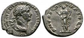 (Silver, 3.29gr 19mm) Trajan (98-117 AD), AR Denarius, 
Laureate bust right, aegis on far shoulder, bare chest showing 
 Rev. Felicitas standing left,...