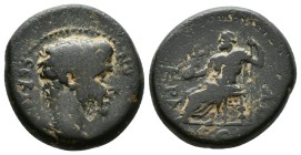 (Bronze, 5.27g 15mm) PHRYGIA. Synnada. Augustus (27 BC-14 AD). Ae. Krassos, magistrate.
CЄBACTOC CVNNAΔЄΩN. Bare head right.
Rev: KPACCOV. Zeus seat...