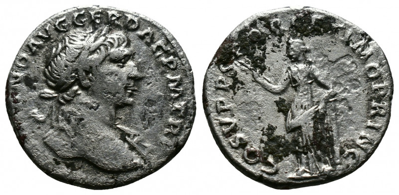 (Silver, 2.99gr 19mm) Trajan AD 98-117. Rome Denar AR 
 laureate bust right, wit...