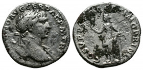 (Silver, 2.99gr 19mm) Trajan AD 98-117. Rome Denar AR 
 laureate bust right, with slight drapery 
Rev. Felicitas standing left, holding winged caduceu...
