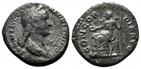 (Silver, 2.72gr 17mm) Sabina AR Denarius, (117-136 AD). AR Denarius Roma 
draped bust right. 
Rev.Concordia seated left, holding patera. 
RIC II 399a.