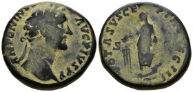 (Bronze, 23.40 33mm) ANTONINUS PIUS (138-161). Sestertius. Rome. 
ANTONINVS AVG PIVS P P. Laureate head right.
 Rev: VOTA SVSCEPT DEC III / S C. Anton...