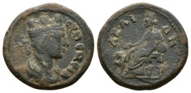 (Bronze, 3.80g 16mm) Phrygia, Eumeneia. Pseudo-autonomous issue. Late 2nd-3rd centuries A.D. Æ
Turreted and draped bust of Tyche right
Cybele seated...