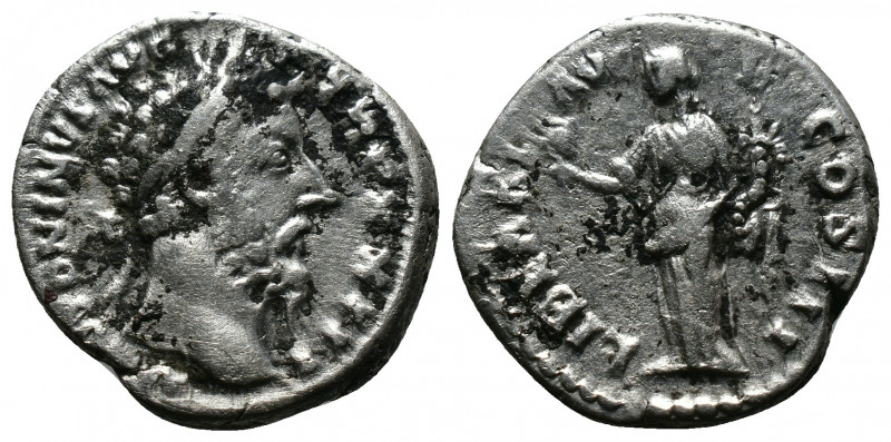 (Silver, 3.64gr 19mm) Marcus Aurelius AD 161-180. Rome Denarius AR 
laureate hea...