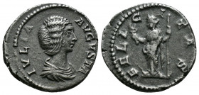 (Silver, 2.22 gr 20mm) Julia Domna, Issue under Septimius Severus, 193 - 211 AD Denarius, Rome 
 Draped bust of Julia right. 
Rev.Felicitas standing l...