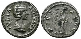 (Silver, 3.31 gr 19mm) Julia Domna, Issue by Septimius Severus, 193 - 211 AD Silver Denarius, Rome 
Draped bust of Julia right. 
Rev.Pietas, veiled, s...