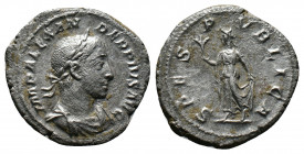 (Silver.3.23g 21mm) Severus Alexander, 222-235 AD. AR, Denarius. Rome.
Laureate, draped and cuirassed bust , right.
Rev: Spes walking left, holding fl...