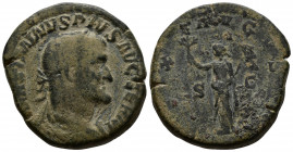 (Bronze, 25.80gr 31mm) Maximinus I Thrax; 235-238 AD, Rome, 236-8 AD, Sestertius. 
 Bust laureate, draped, cuirassed right. 
Rev. Pax standing l. hold...