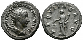 (Silver, 4.34gr 24mm) Gordian III AR Antoninianus. Rome 
Radiate, draped and cuirassed bust right 
Rev.Aequitas standing half-left, head left, with sc...