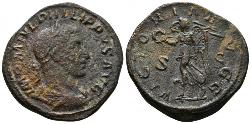(Bronze, 21.54gr 32mm) Philip I. A.D. 244-249. AE sestertius. Roma mint. 
 Bust ...