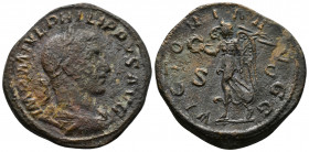 (Bronze, 21.54gr 32mm) Philip I. A.D. 244-249. AE sestertius. Roma mint. 
 Bust of Philip the Arab, laureate, draped, cuirassed, right.
Rev. Victory, ...